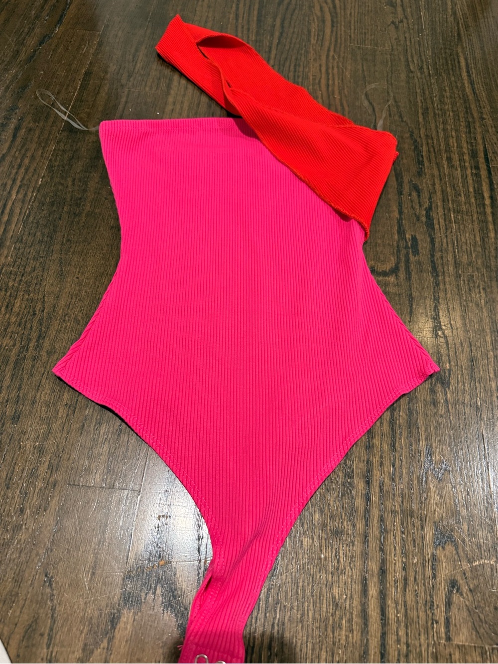 Women’s  One-Piece Asymmetric Tank Bodysuit in Hot Pink and Red